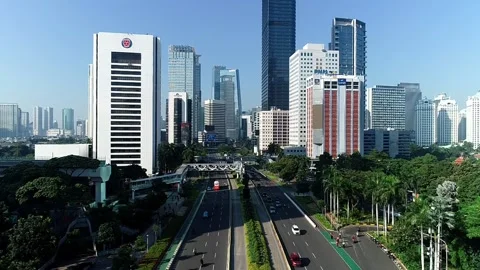 ARIAL VIEW OF SUDIRMAN ROAD AT CENTRAL JAKARTA, INDONESIA Stock Footage 160985470