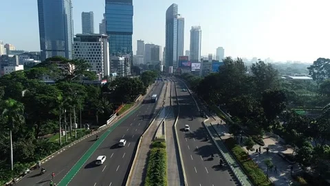 ARIAL VIEW OF SUDIRMAN ROAD AT CENTRAL JAKARTA, INDONESIA Stock Footage 160985494
