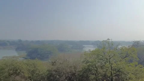 Arial view of a Sultanpur bird sanctuary in a foggy day during winters 스톡 동영상 332266016
