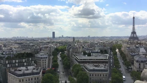 Arial view on a summers day of Paris, France with the Eiffel Tower to one side Video stock 302826895