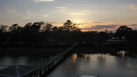 Arial view of sunrise on the lake Stock Footage 153801060