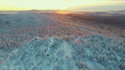 Arial view of Top Of Mountain Taganay at the sunset Video stock 102766069