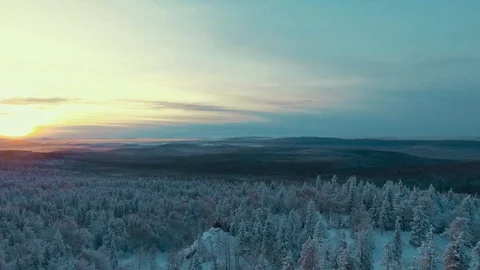 Arial view of Top Of Mountain Taganay during Winter at the sunset Video stock 102766882