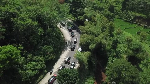 ARIAL VIEW OF TRAFFIC IN GENTONG CIRCLE, TASIKMALAYA, INDONESIA Stock Footage 239466388