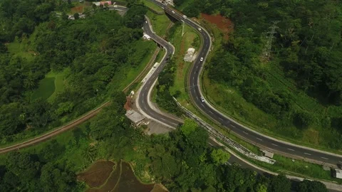 ARIAL VIEW OF TRAFFIC IN GENTONG CIRCLE, TASIKMALAYA, INDONESIA Stock Footage 239469673