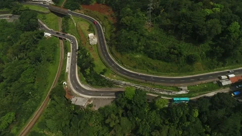 ARIAL VIEW OF TRAFFIC IN GENTONG CIRCLE, TASIKMALAYA, INDONESIA Stock Footage 239469965