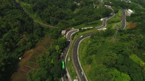 ARIAL VIEW OF TRAFFIC IN GENTONG CIRCLE, TASIKMALAYA, INDONESIA Stock Footage 239474391
