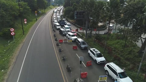 ARIAL VIEW OF TRAFFIC JAM AT GADOK, PUNCAK Stock Footage 160185472