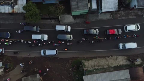 ARIAL VIEW TRAFFIC JAM AT PASAR LEWO MALANGBONG, GARUT Stock Footage 239467615