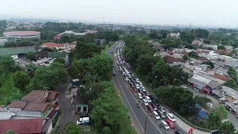 ARIAL VIEW OF TRAFFIC JAM TO PUNCAK BOGOR, INDONESIA Stock Footage 160985635
