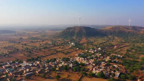 Arial view in the village and wind mills Rajasthan india Stock Footage 231667652