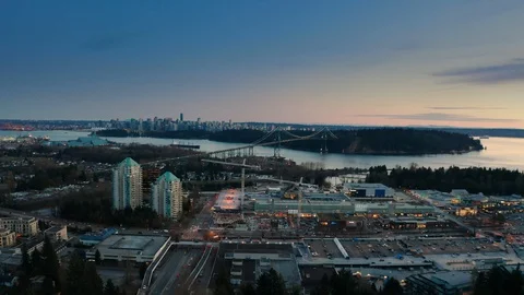 Arial View from West Vancouver, Park Royal Mall,  Down Town Vancouver Stock Footage