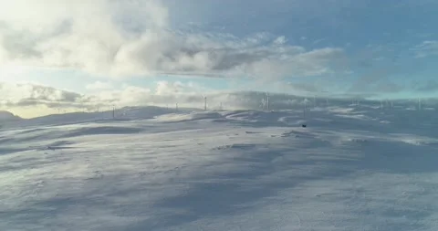 Arial of winter wind power plant in the Arctic Stock Footage 152789174