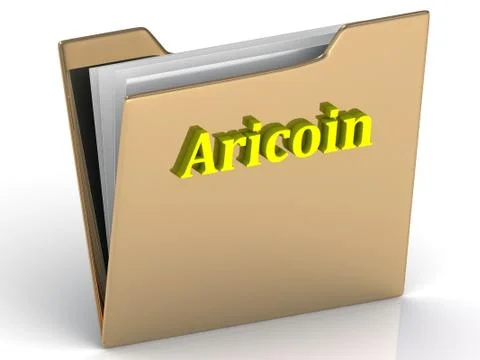 Aricoin- bright letters on a gold folder on a white background Stock Illustration