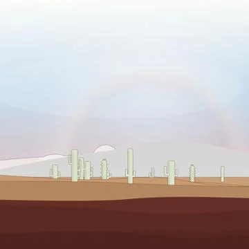 Arid desert backdrop backdrop with atmospheric sky layer, cactus tree silhouette Stock Illustration