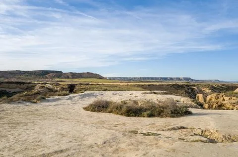 Arid fields and cliffs in the Bardenas Reales Stock Photos