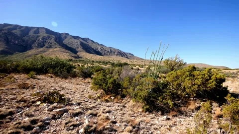 Arid Landscape with Mountain Range and Sparse Vegetation Stock Footage 311392003