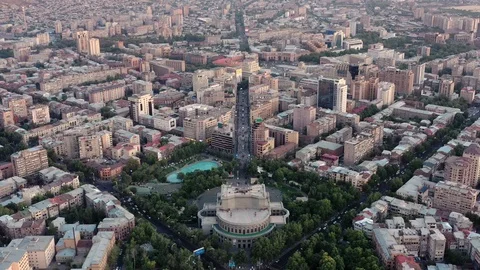 Ariel drone shot of Opera House in Armenia in summer day Видео 122425278