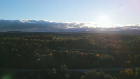 Ariel Drone tracking shot over Vermont Highway 89 in Autumn Stock Footage 226998485