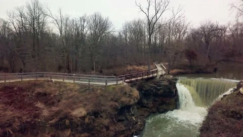 Ariel Drone Waterfall Spring Time Over Bridge Stock Footage 171306798