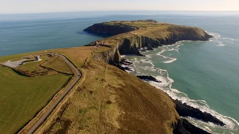 Ariel of Old Head Golf Course, Garretstown, Kinsale Cork Ireland Stock Footage 111908008