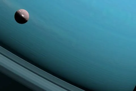 Ariel or Uranus I orbiting between the rings of Uranus planet. 3d render イラスト素材