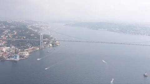 An ariel shot of the Bosphorus Bridge Stock Footage 129809537