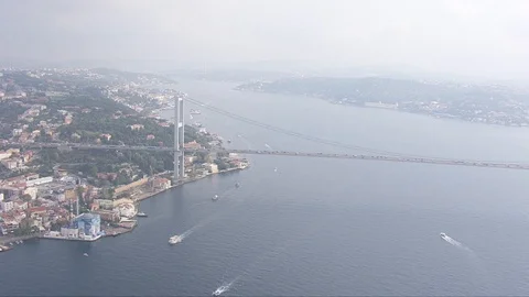 An ariel shot of the Bosphorus Bridge Stock Footage 129809572