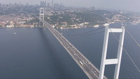 An ariel shot of the Bosphorus Bridge Stock Footage 129809635