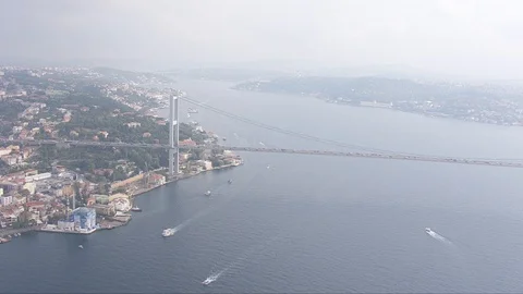 An ariel shot of the Bosphorus Bridge Stock Footage 129809674