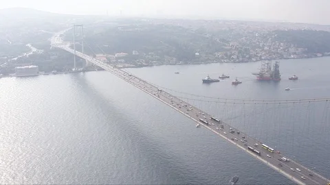 An ariel shot of the Bosphorus Bridge Stock Footage 129809720