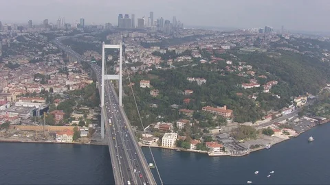 An ariel shot of the Bosphorus Bridge Stock Footage 129809780