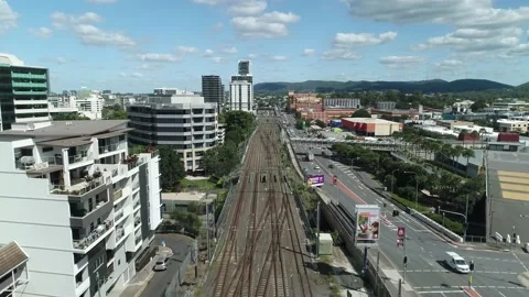 Ariel shot tracking over trainline Stock Footage 158658424