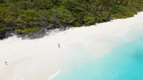 Ariel view of a beach with a subject walking Video stock 247492427