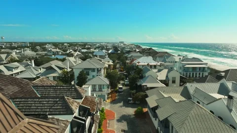 Ariel view of a beach town with its water views Stock Footage 239071687