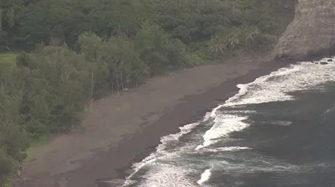Ariel View Of A Black Sand Beach and Tropical Landscape Video stock 19276747