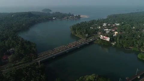 Ariel view of Eco-isle Moidu Bridge in  Dharmadam Island Stock Footage 153159155