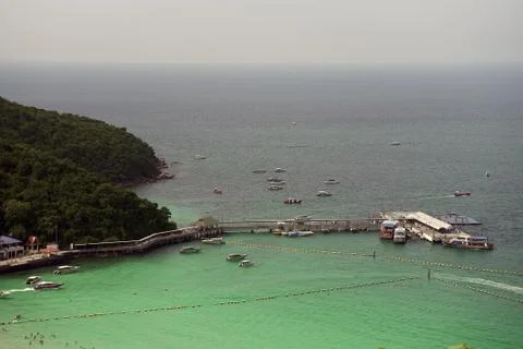 Ariel view of a ferry point besides mountain in Pattaya Stock Photos