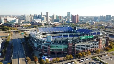 Ariel view on M&amp;T Bank Stadium in Baltimore, Maryland Stock Footage 120175813