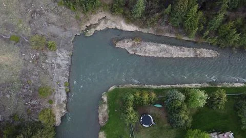 Ariel view of river bend Foto stock