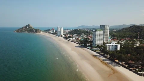 Ariel view Seascape of Khao Takiab Beach with Khao Takiab mountain ,Thailand Stock Footage 90440853