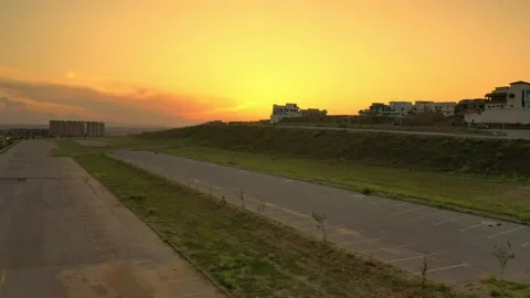 Ariel view of sunset in the city Stock Footage 132829124