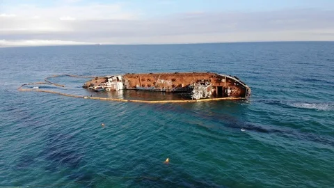 Ariel view of tanker DELFI stranded the coast of Odessa beach Stock Footage 121339036