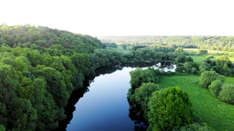 Arield footage of river in forest Video stock 155573157