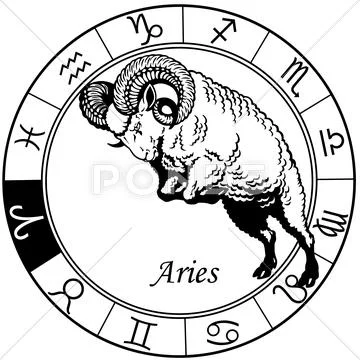 Aries zodiac black white Stock Illustration
