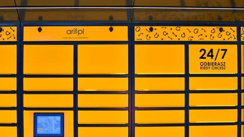 Arif-pl parcel machine with logo sign. Stock Photos