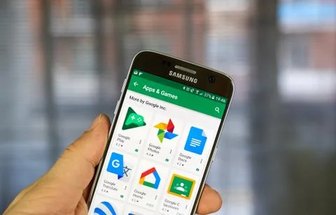 Arious Google application icons on Google Play. Stock Photos