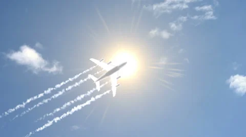 Ariplane in Sky with Sun Stock Footage 36184030