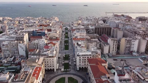 Aristotelous Square, Panoramic Aerial View of Thessaloniki city Stock Footage 158899368