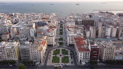 Aristotelous Square, Panoramic Aerial View of Thessaloniki city Video stock 158899380